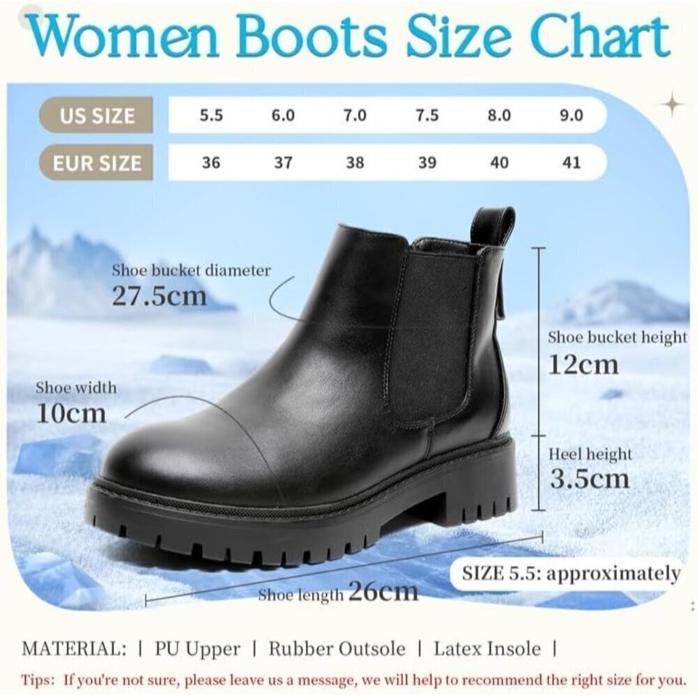 🆕Black Faux Leather Ankle Boots for Women, Waterproof, Chunky Heel, Comfortable - Picture 6 of 7